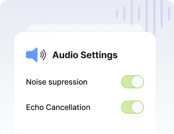 Illustration of audio controls including Noise suppression and Echo cancellation